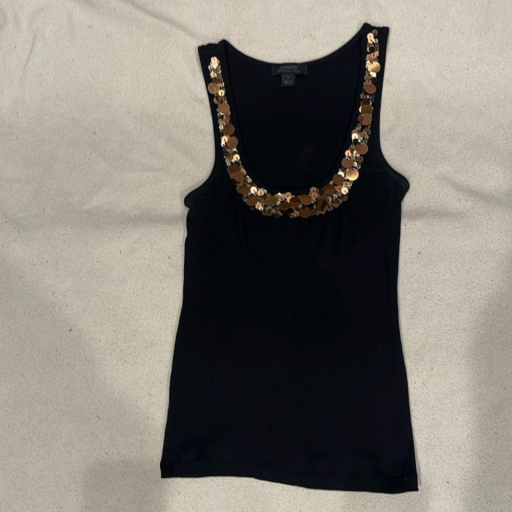 Express Women’s Sequin Glitzy Gl Black Tank Top sz Small